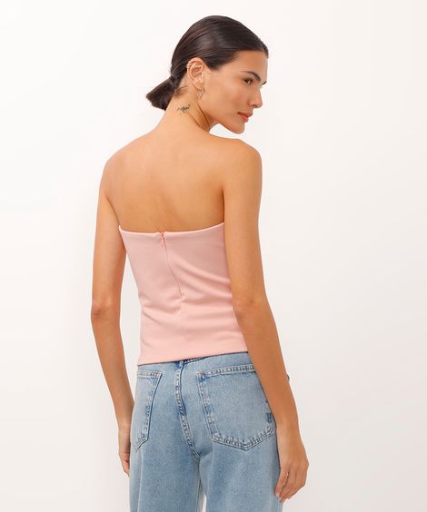 blusa drapeada sem alça rosa