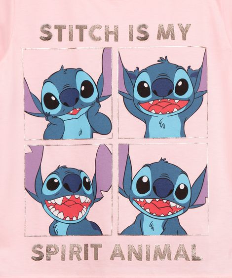 blusa juvenil manga curta stitch rosa claro