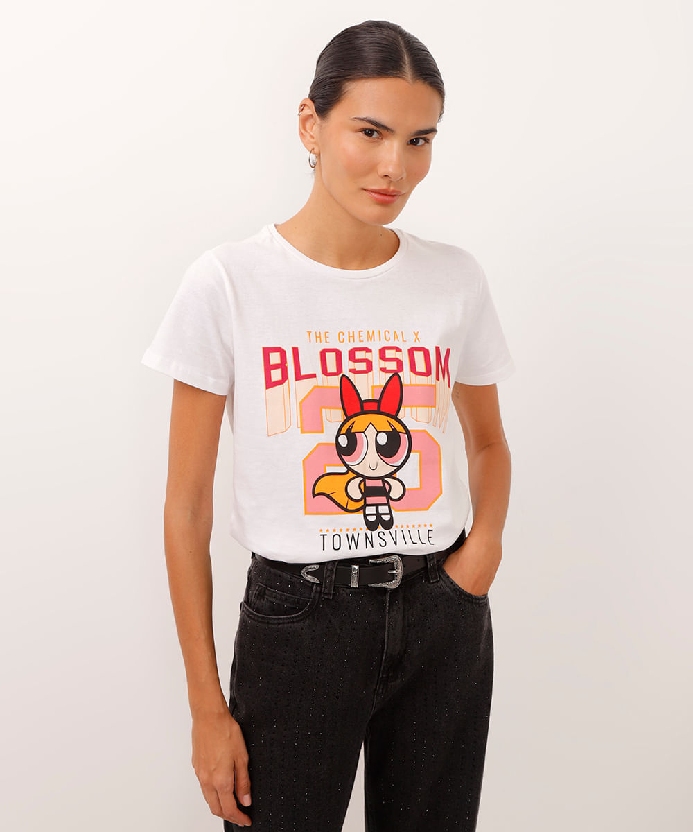 camiseta de algodão florzinha meninas super poderosas off white