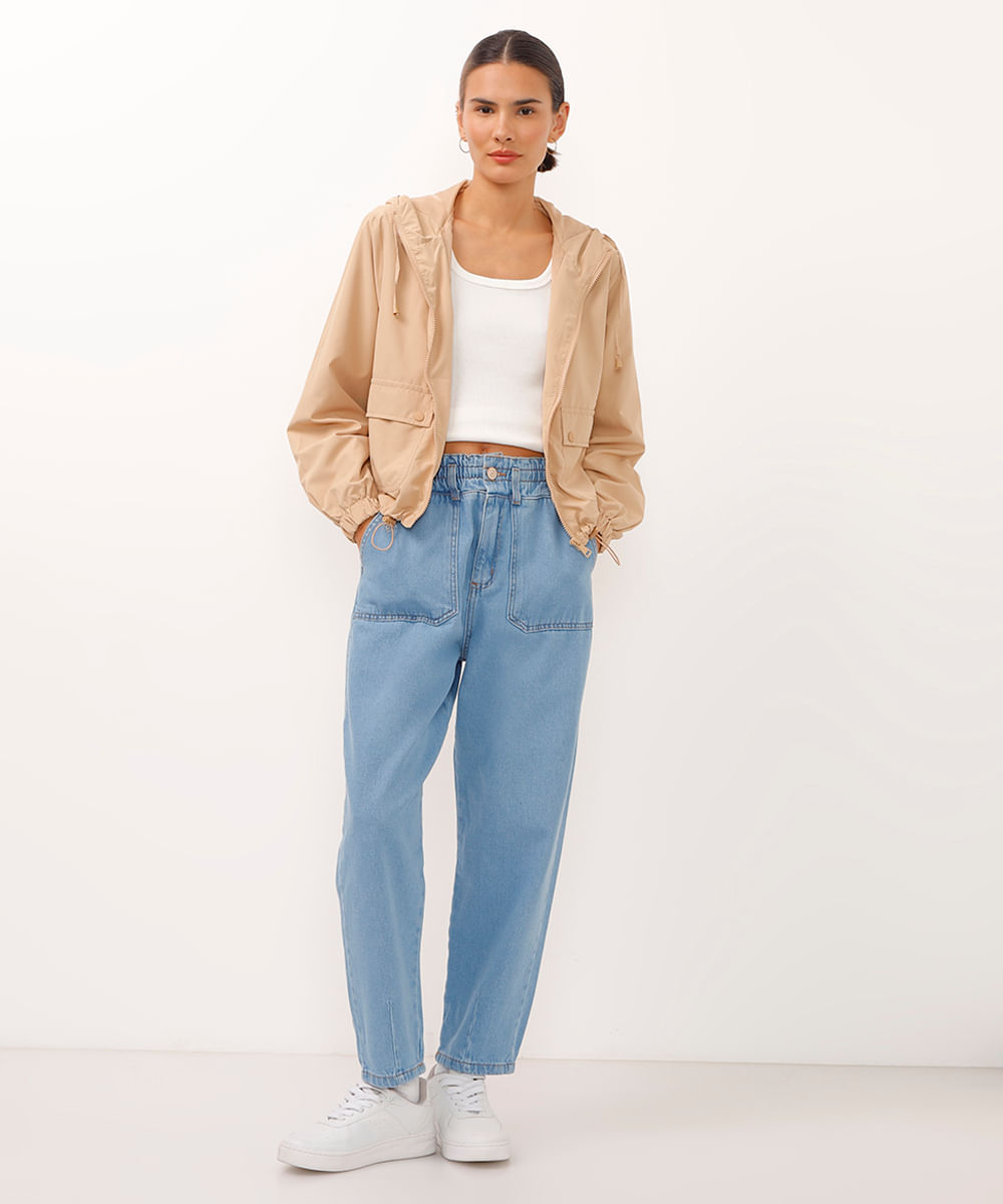 calça clochard jeans cintura super alta azul