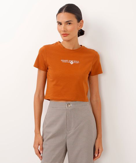 camiseta de algodão cropped heart and soul marrom