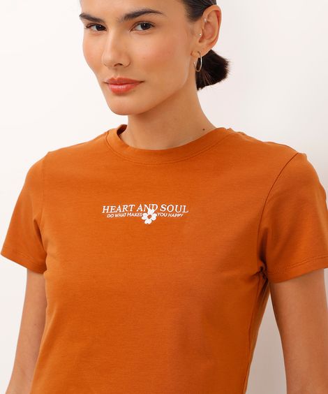 camiseta de algodão cropped heart and soul marrom