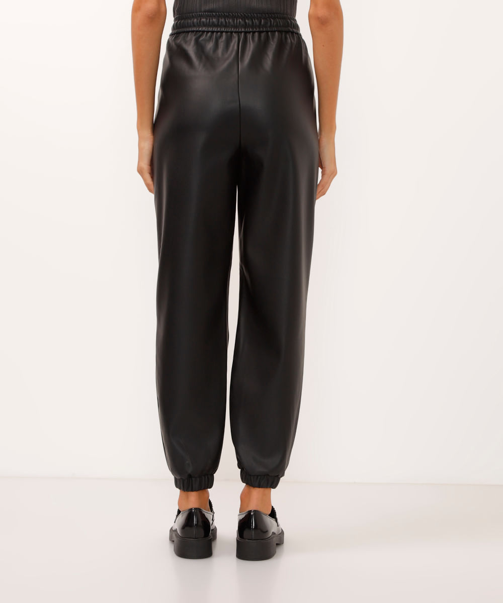 calça jogger de poliuretano com cordão preta
