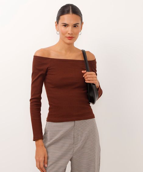blusa cropped de algodão ombro a ombro marrom