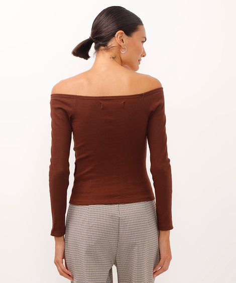 blusa cropped de algodão ombro a ombro marrom