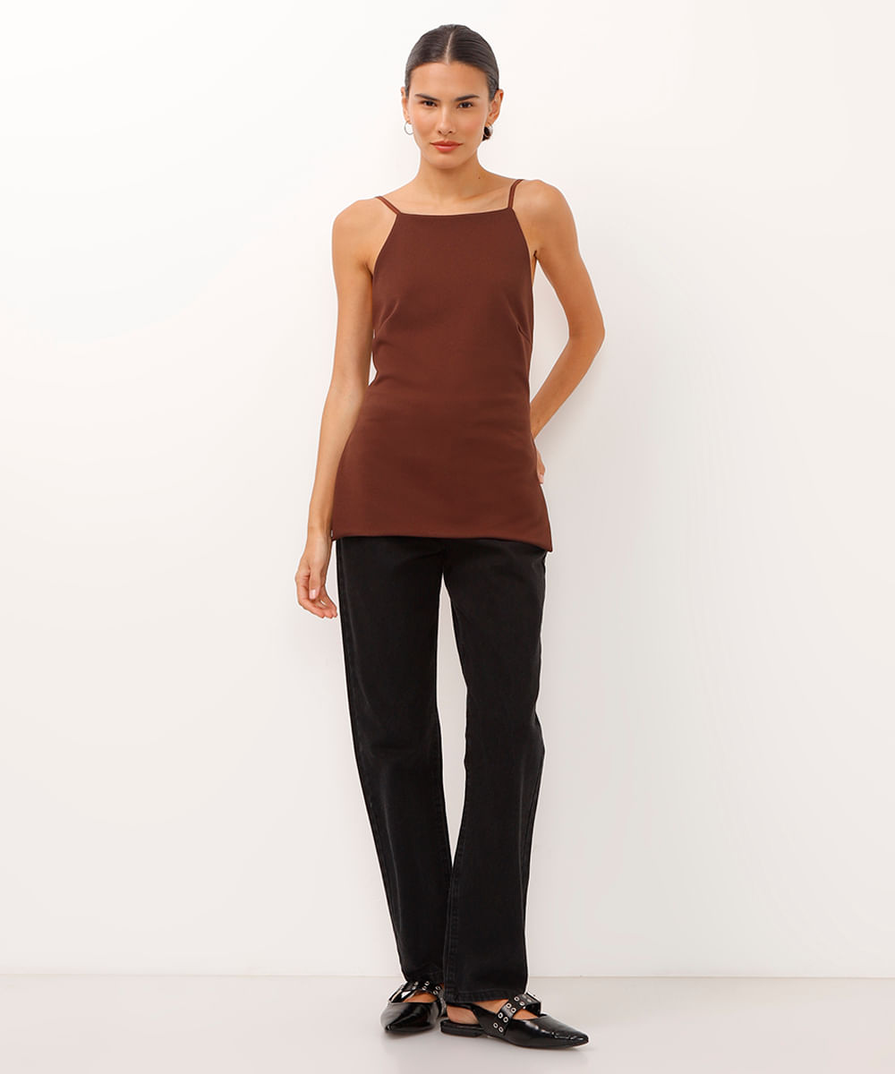 blusa frente única alças finas marrom