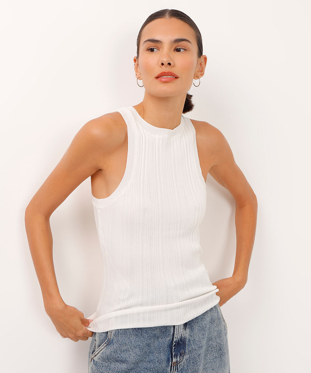 regata de tricot texturizada off white