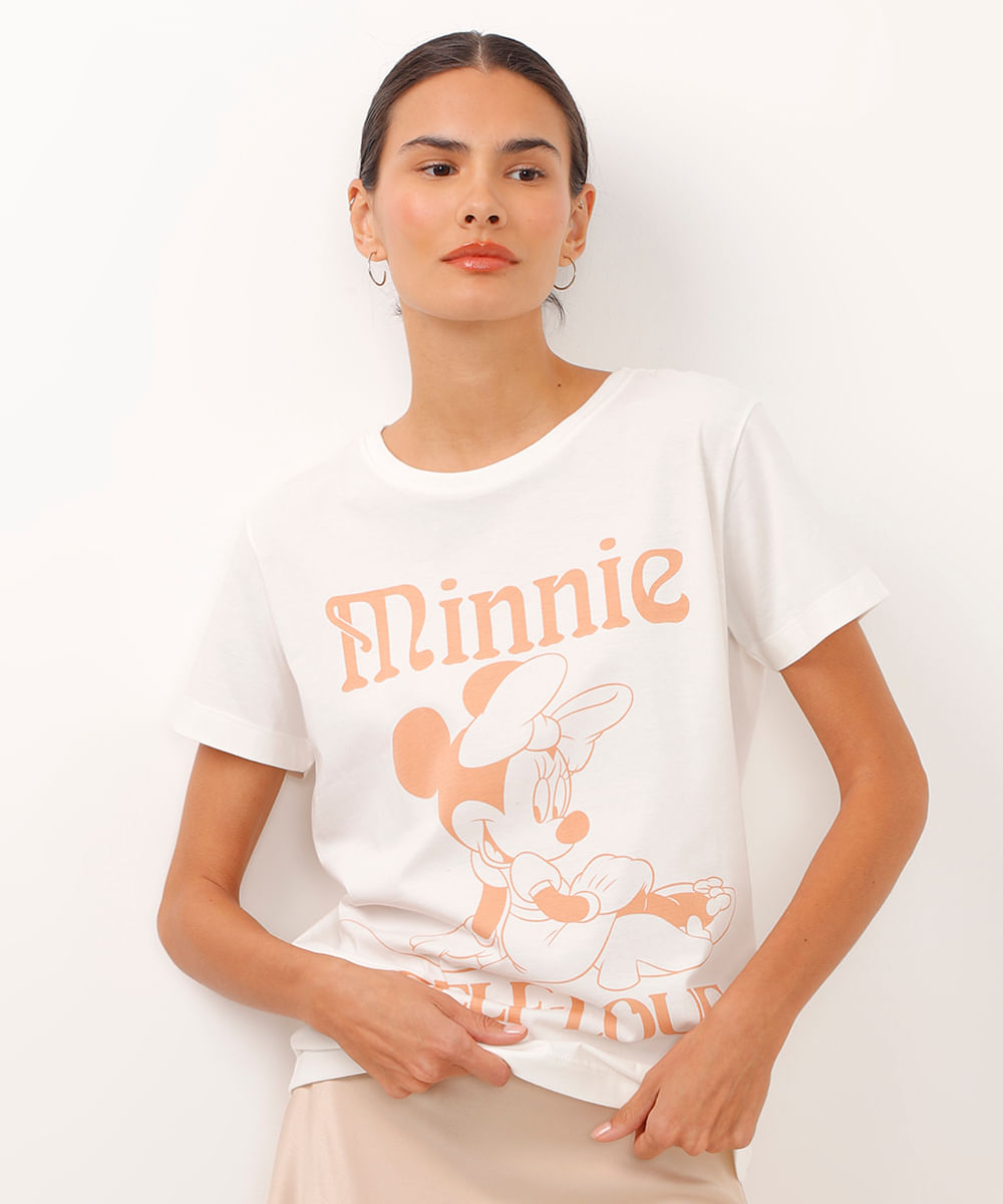camiseta de algodão manga curta minnie off white