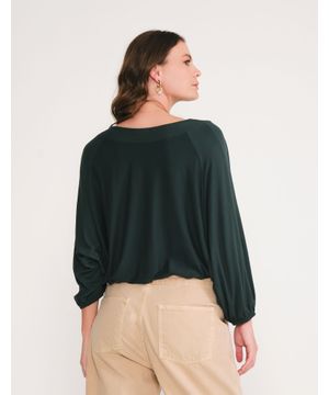 Blusa Ampla Amarracao Botoes Verde Militar