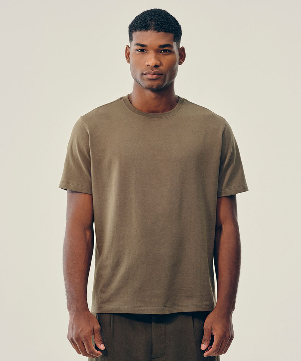 camiseta de algodão relaxed manga curta verde militar