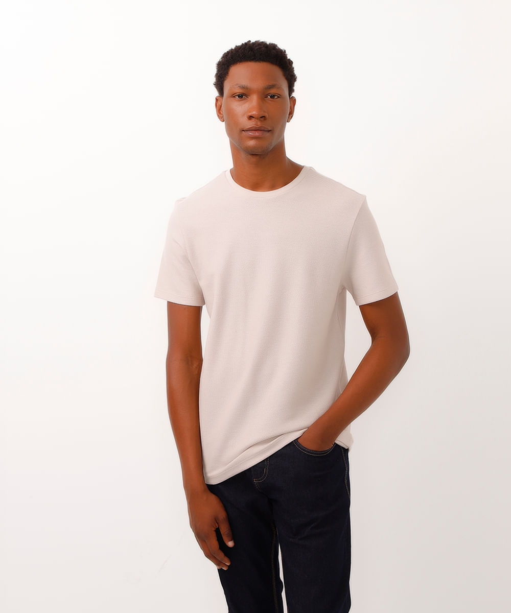 camiseta texturizada slim fit de algodão peruano bege