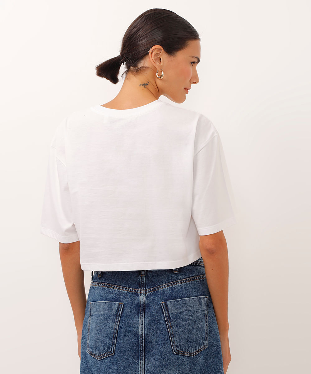 camiseta cropped de algodão snoopy off white