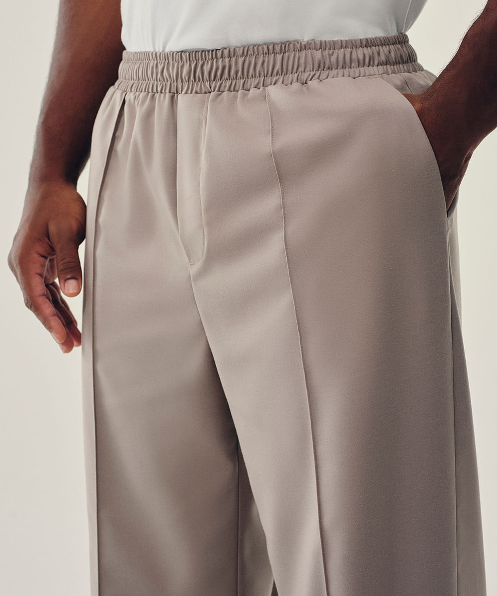 calça jogger alfaiataria cós elástico bege