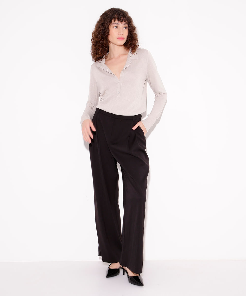 blusa de tricot gola polo mindset cinza claro