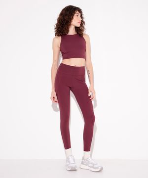 calça legging com bolso mindset sport + sustentável vinho escuro