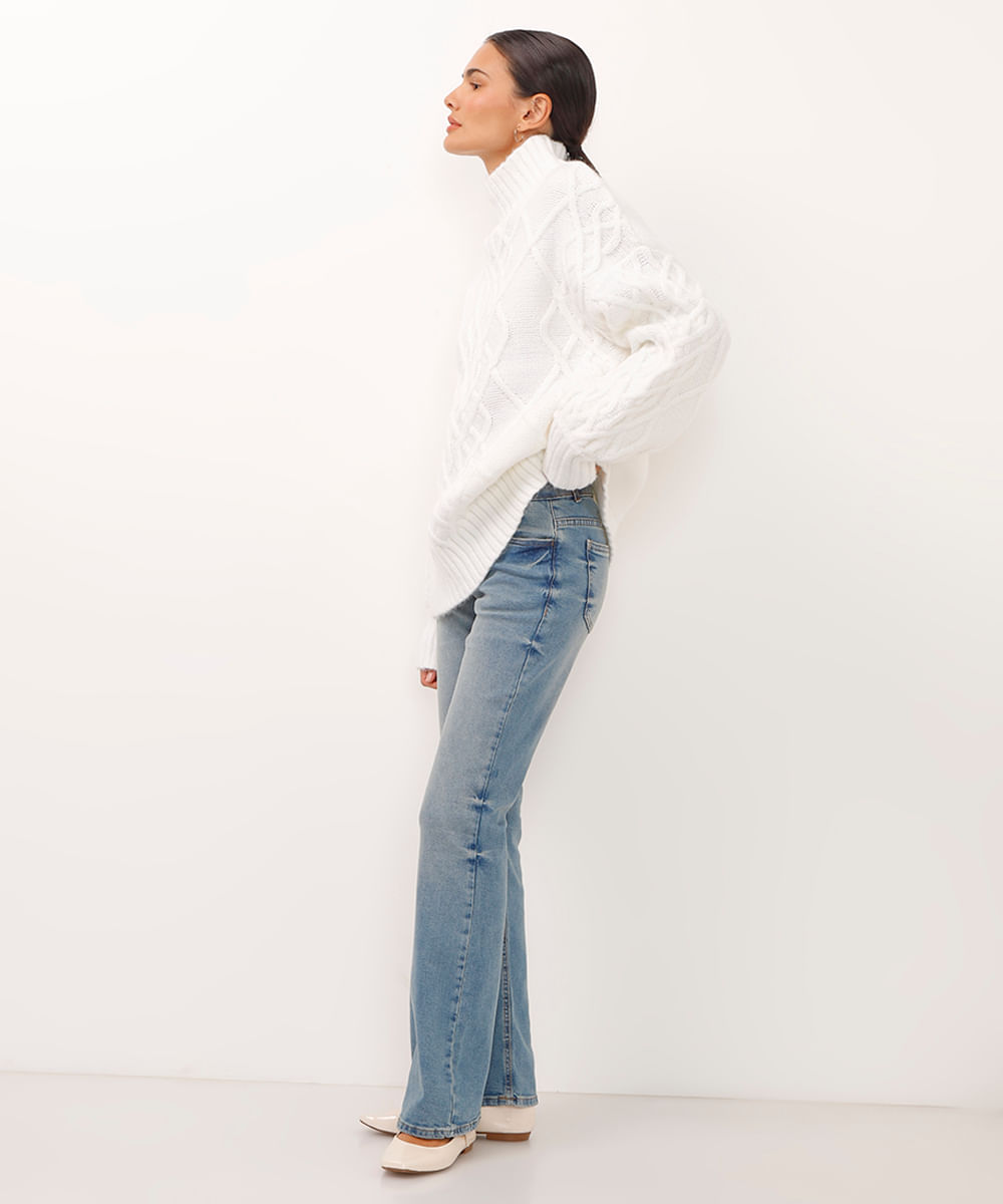 calça bootcut jeans cintura média azul