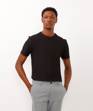 camiseta texturizada slim fit de algodão peruano preto