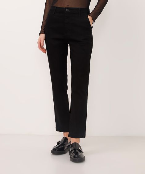 calça reta de sarja cintura alta sawary preta