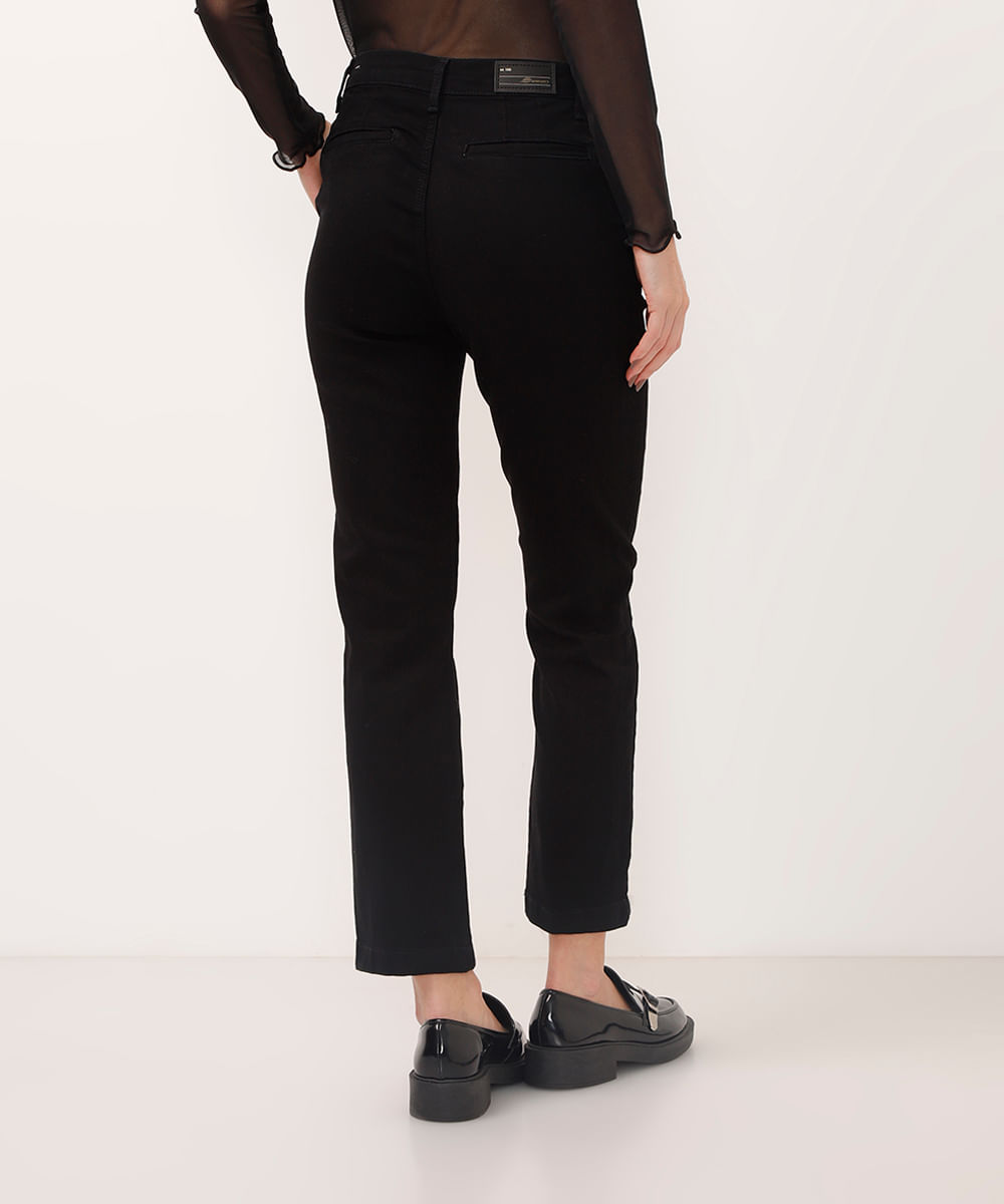 calça reta de sarja cintura alta sawary preta