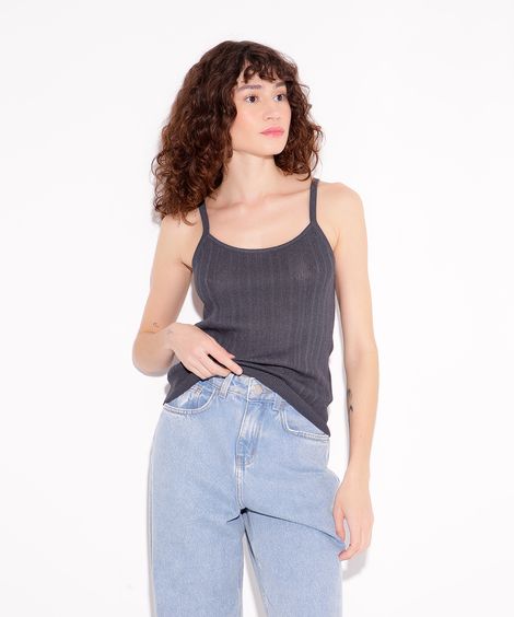 regata de tricot alças finas mindset cinza