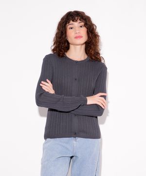 cardigan de tricot canelado mindset cinza