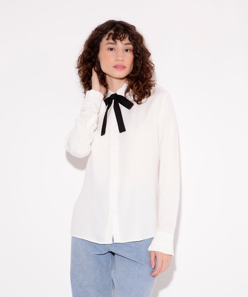 camisa com laço mindset off white