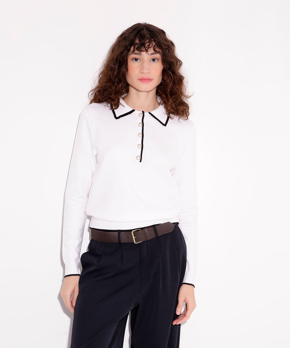 polo de tricot manga longa bicolor mindset off white