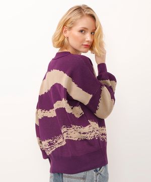 suéter de tricot manga longa listrada élle de bernardini roxo