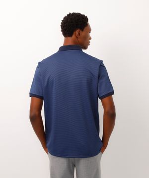 Polo Masculina Tradicional Maquinetada Estampada Manga Curta Azul Marinho