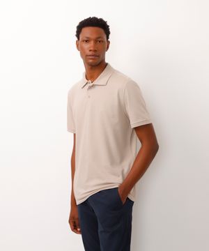polo de algodão comfort com botão bege
