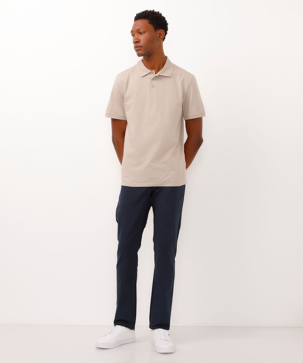 polo de algodão comfort com botão bege