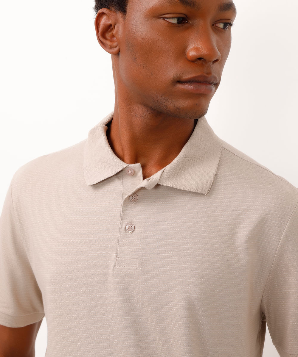 polo de algodão comfort com botão bege