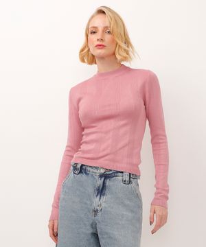 suéter básico de tricot canelado - nude