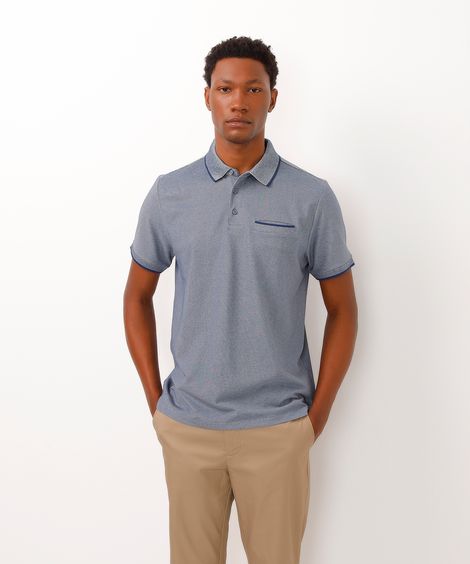 polo de algodão manga curta azul