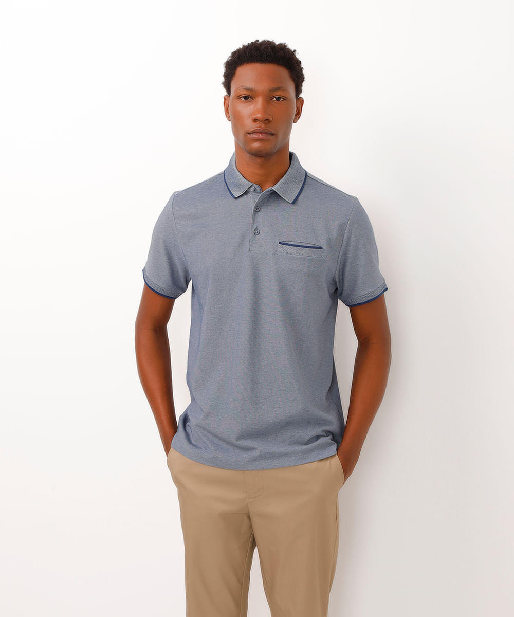 polo de algodão manga curta azul