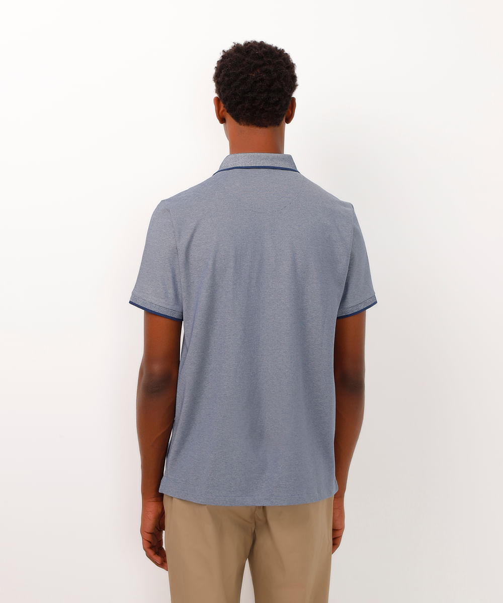 polo de algodão manga curta azul