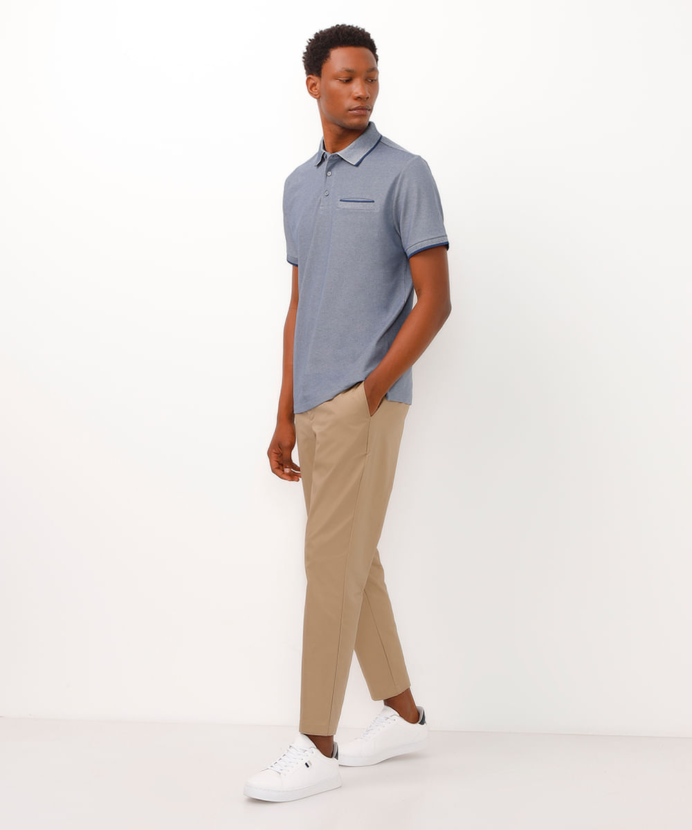 polo de algodão manga curta azul