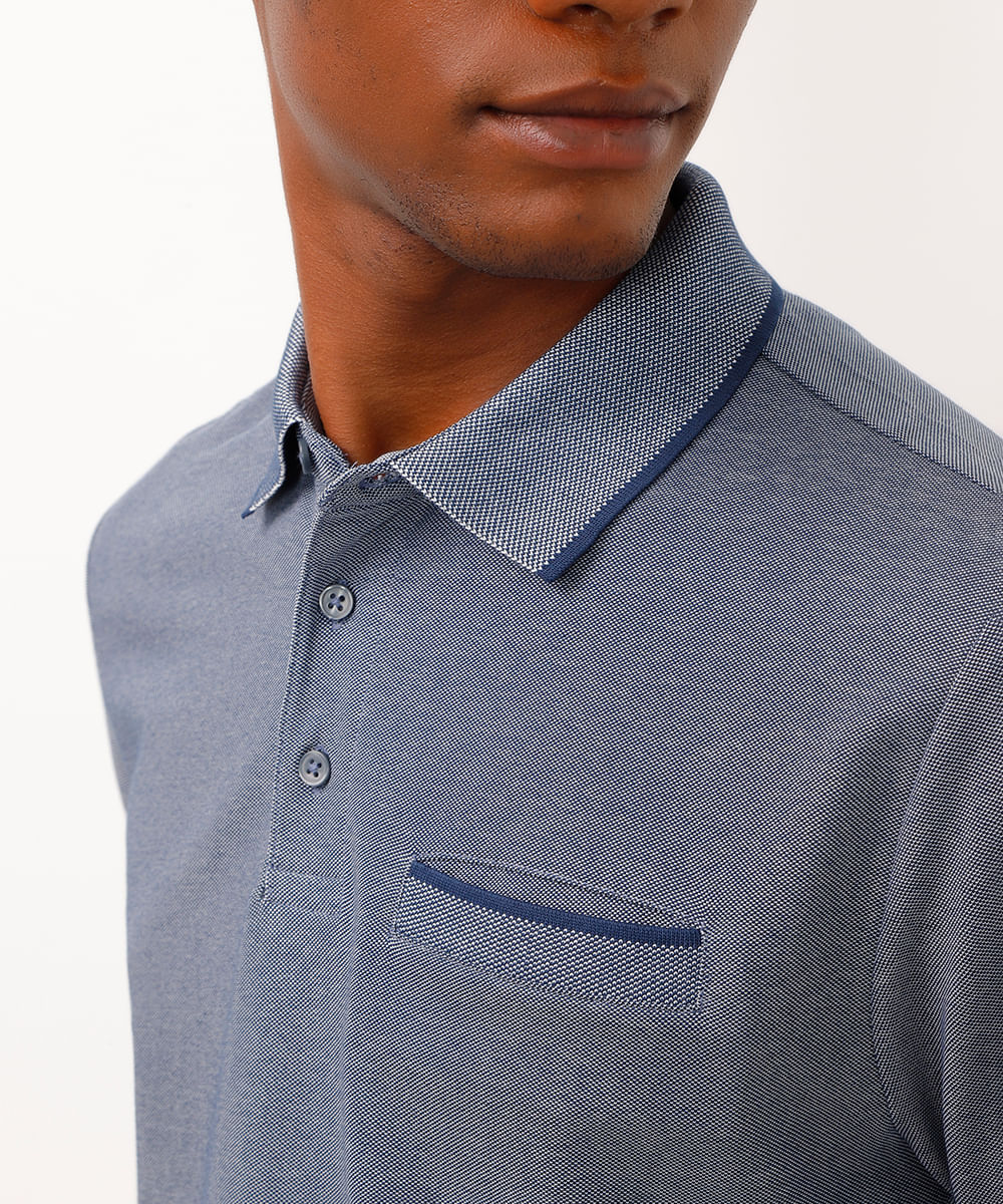 polo de algodão manga curta azul