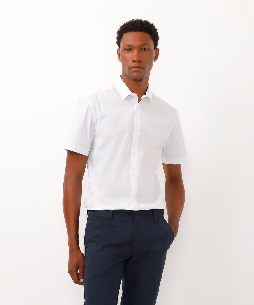 camisa slim fit manga curta branco