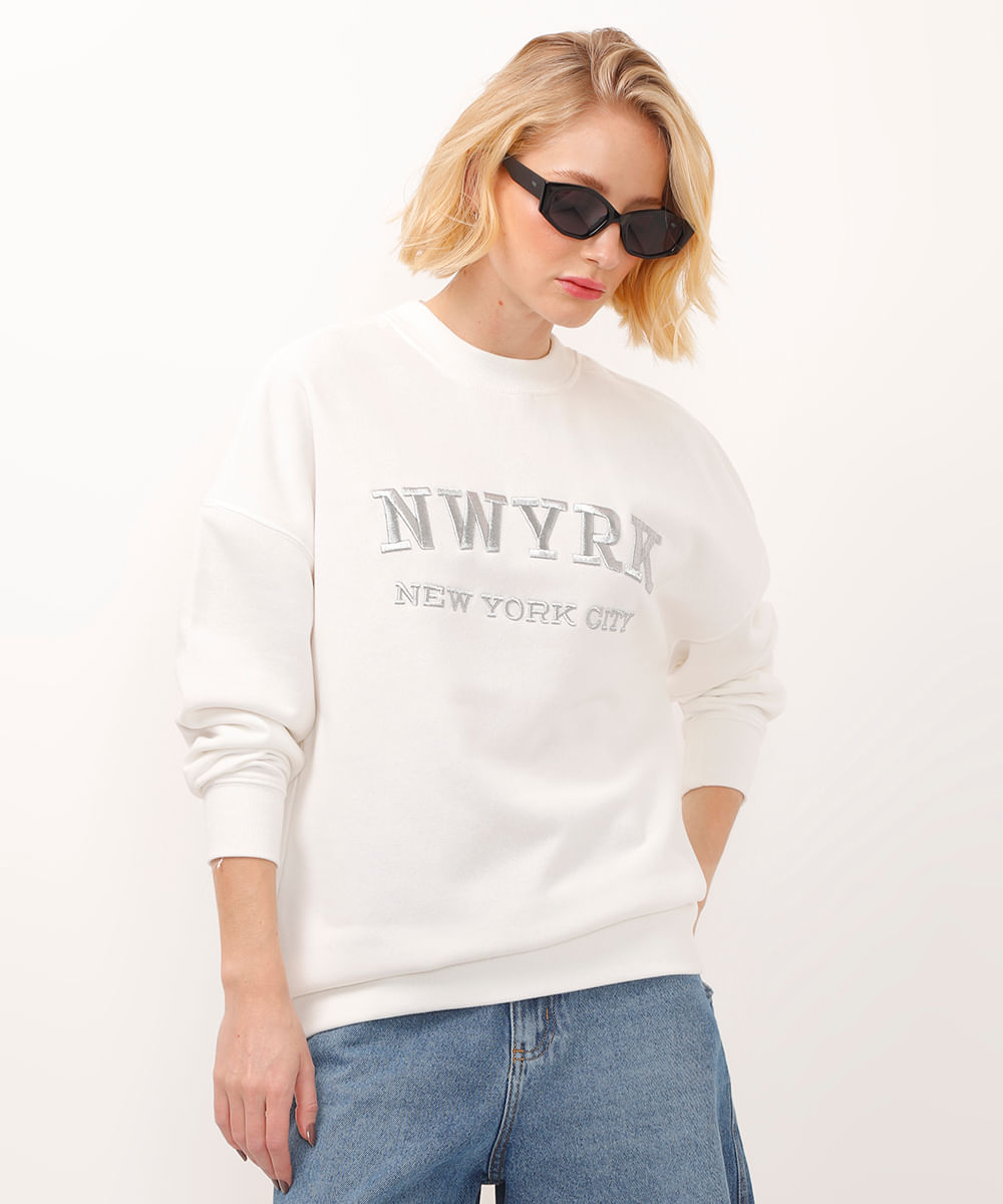 blusão de moletom manga longa new york city off white