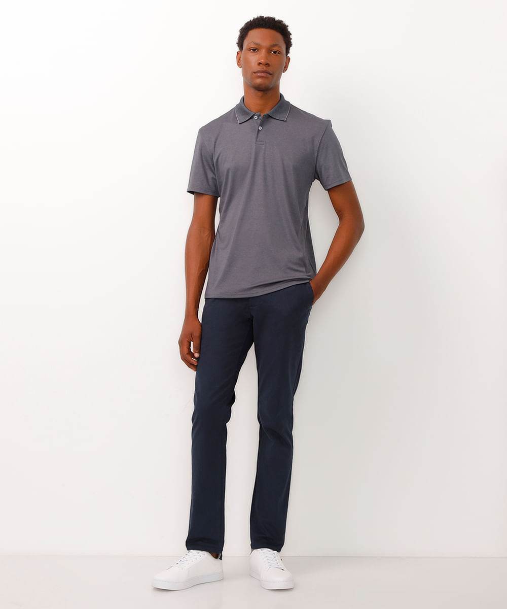 polo slim fit de algodão peruano cinza