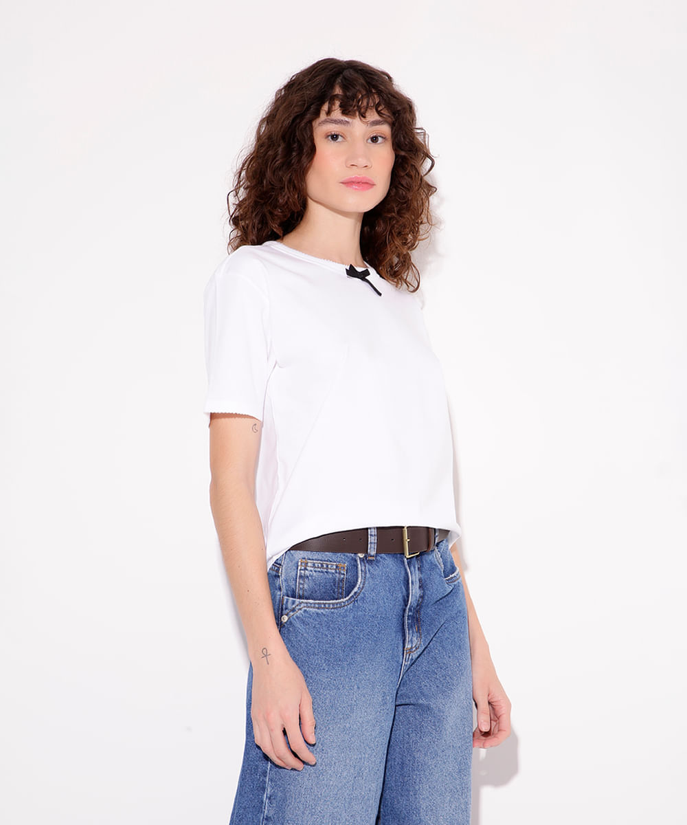 camiseta de algodão com laço mindset off white