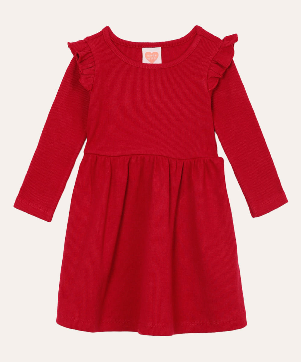 vestido infantil manga longa babado vinho