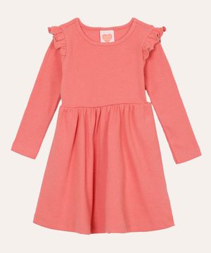 vestido infantil manga longa babado rosa