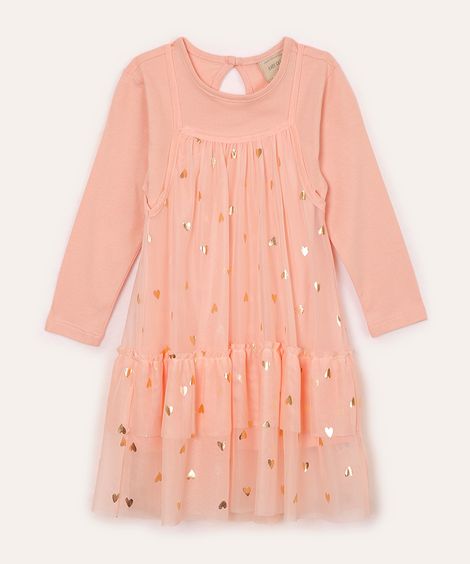 vestido de tule infantil corações  rosa