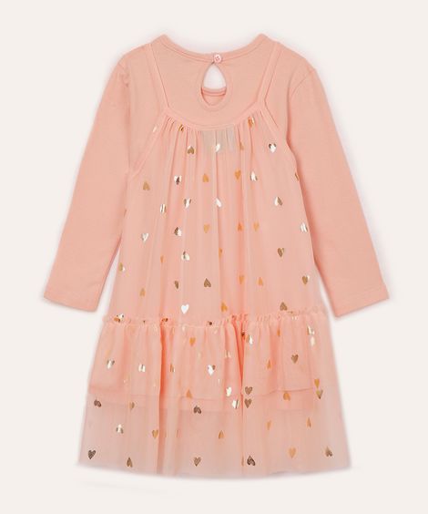 vestido de tule infantil corações  rosa