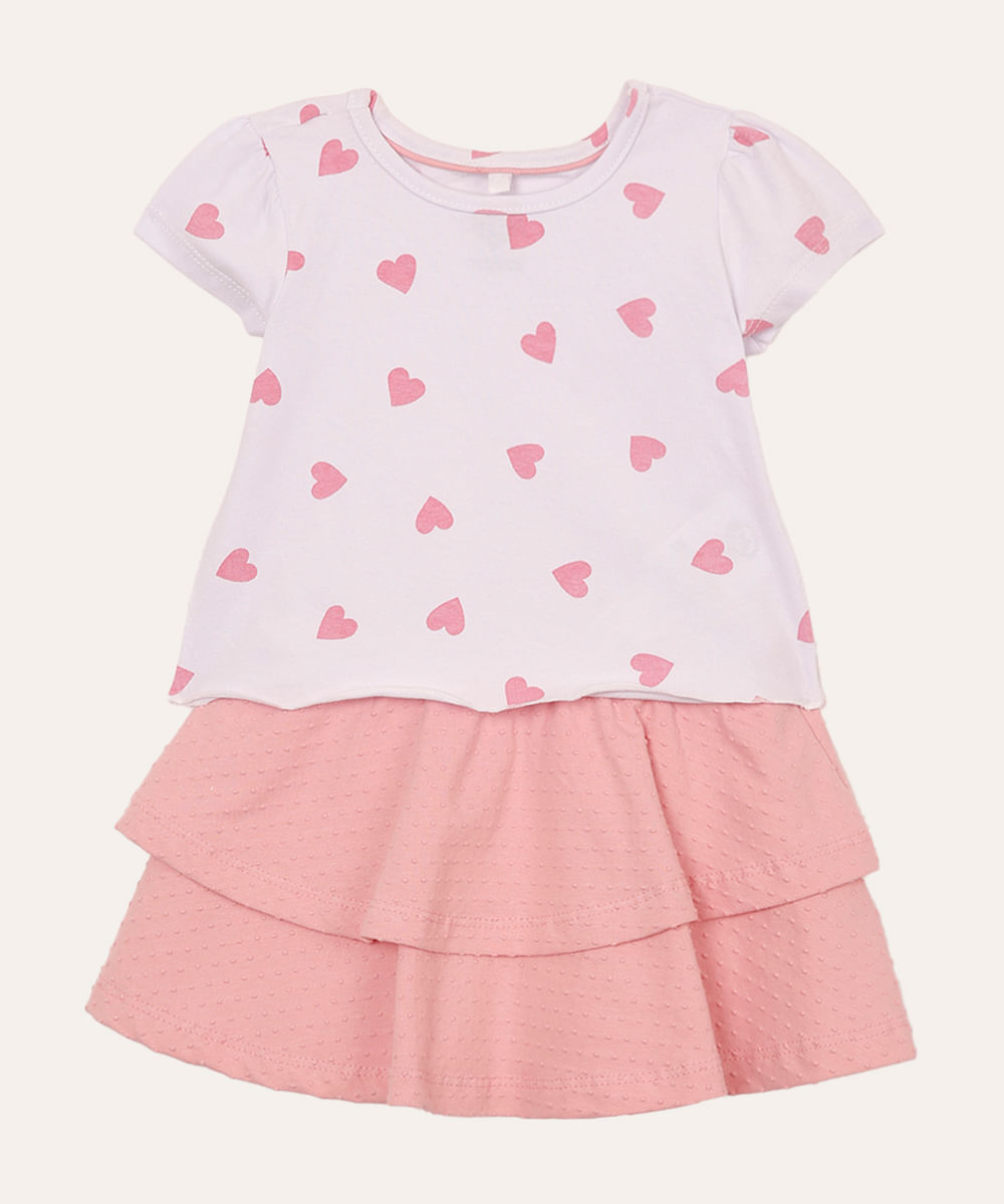 conjunto de algodão infantil corações off white