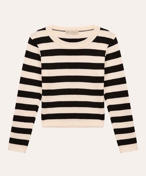 suéter de tricot juvenil listrado off white