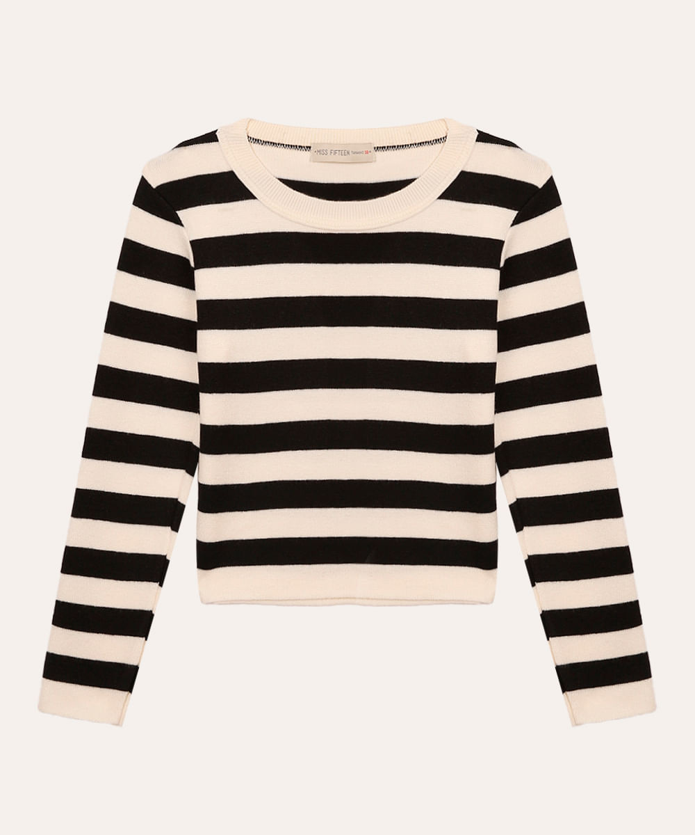 suéter de tricot juvenil listrado off white