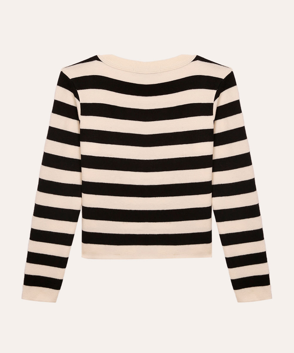 suéter de tricot juvenil listrado off white